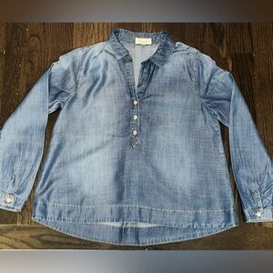 Cloth & Stone Indigo Button-Up Tunic Top Chambray Lyocell Boho Top | Size Small